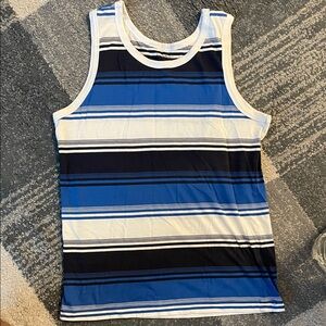 No Boundaries Men's Blue and Black Striped Tank Top